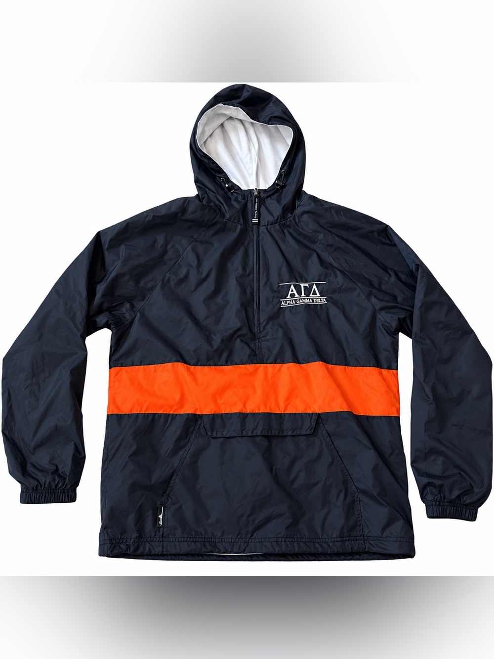Charles River Alpha Gamma Delta Jacket Mens M Navy Orange Hooded Windbreaker